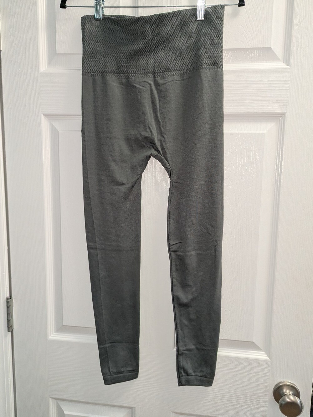 DBCP Women’s Gray High Waist Leggings Textured Waistband Stretch Pull On Pants